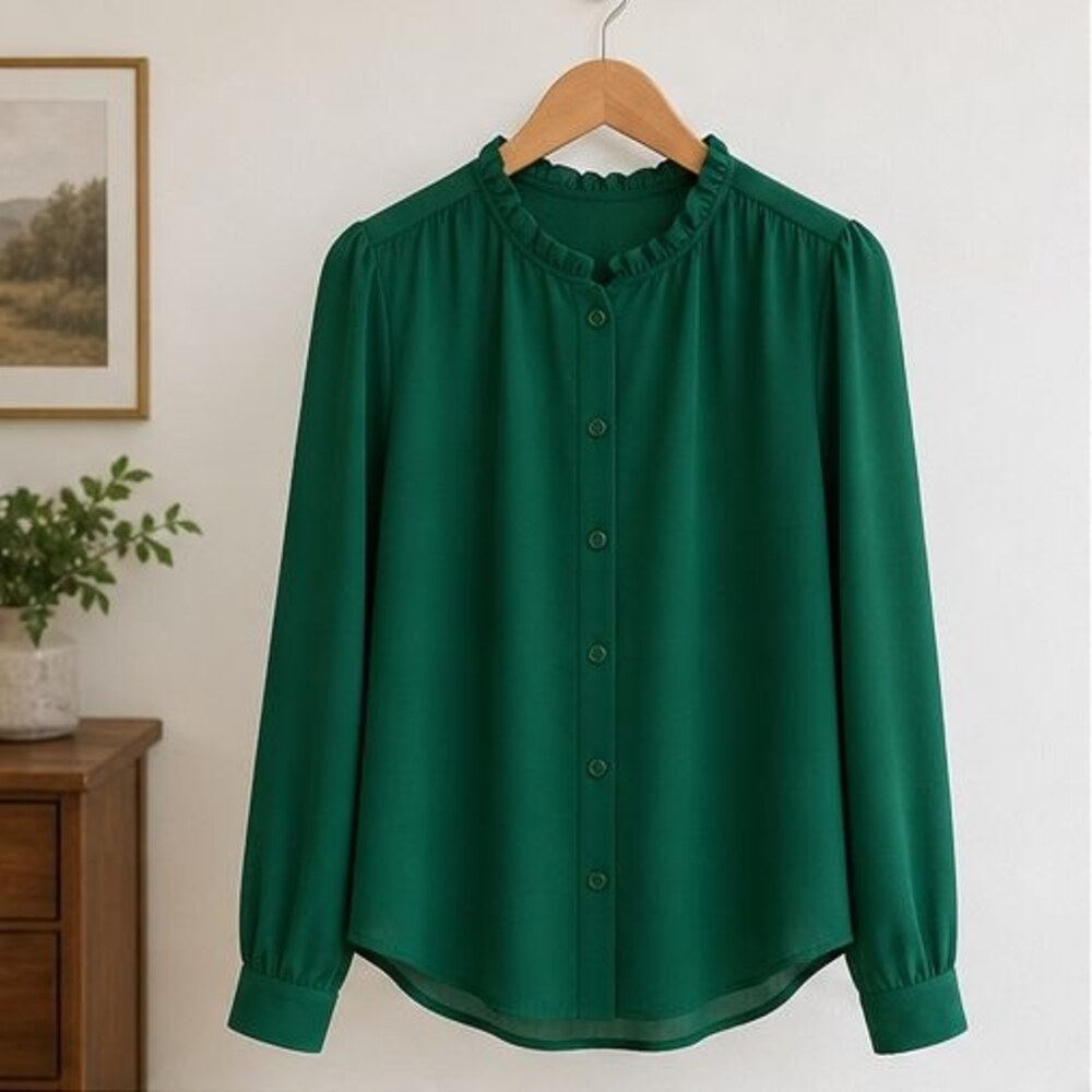 Emerald Ruffle Collar Blouse
